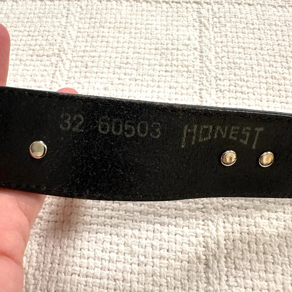VTG 90s Honest Safari Animal Concho Leather Belt Black Croc Embossed Silver 32